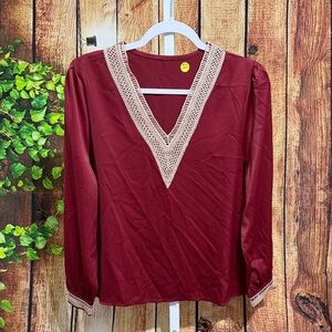 🚨(Must Bundle 3) Shiny V-neck Blouse Size L (PTP-20.5)